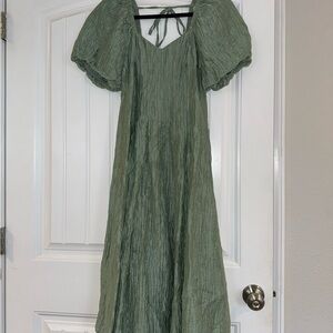 Lulu's Sage Green Puff Sleeve Midi Dress
